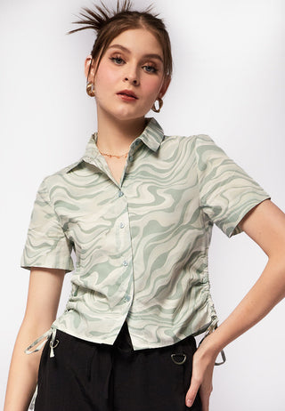 Printed Blouse with Ruched Details