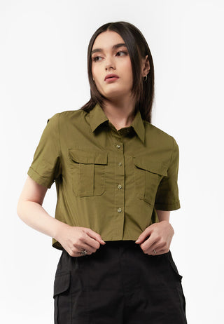 Short Sleeve Crop Shirt with Pocket