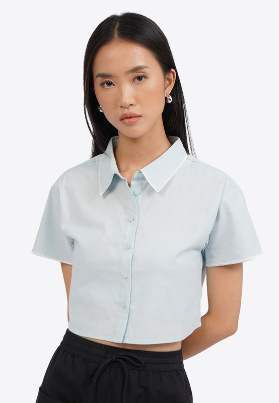 Amber Crop Shirt - Blue