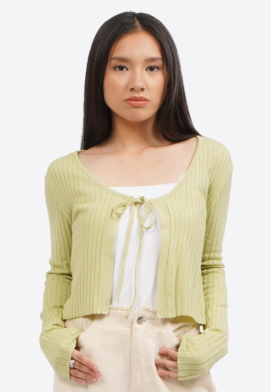 Tied Long Sleeve Dropped Shoulder Cardigan