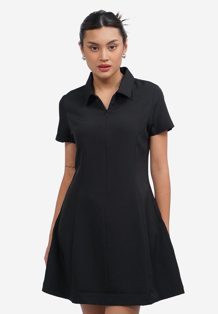 Short Sleeve Collared Mini Dress Black – COLORBOX