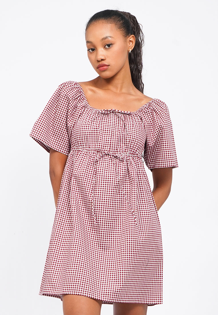Gingham Short Sleeve Mini Dress – COLORBOX