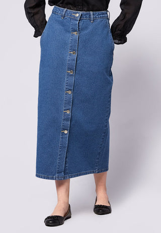 Button Up Midi Denim Skirt