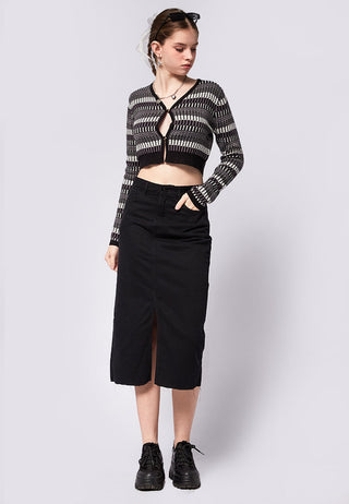 Midi Denim Skirt with Front Slit