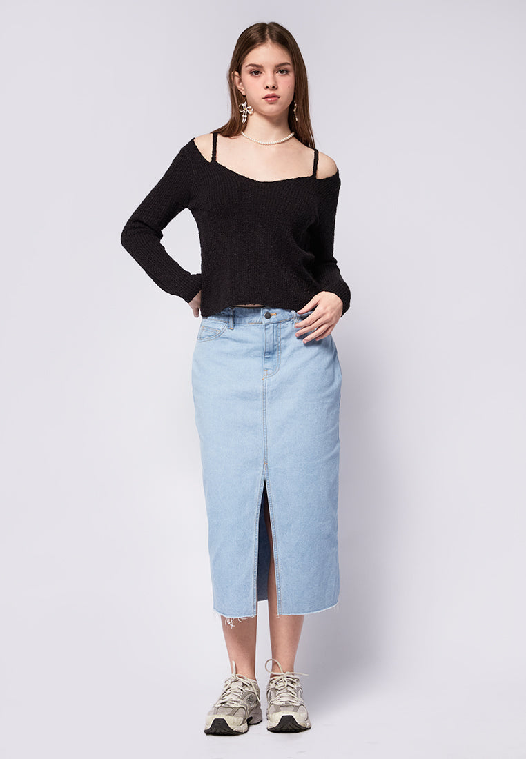 Off shoulder layered long sleeve top