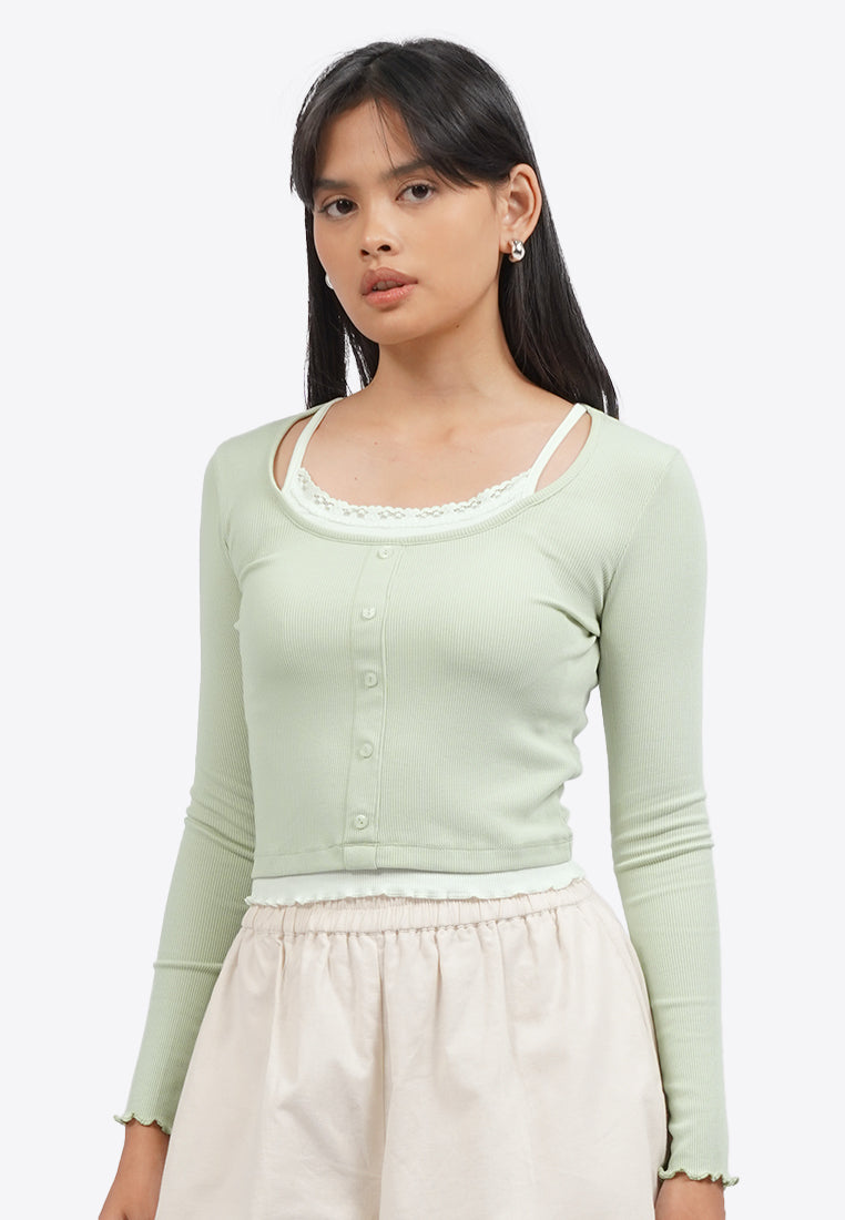 Two Tone Double Sided Long Sleeve Knit Top main image 0