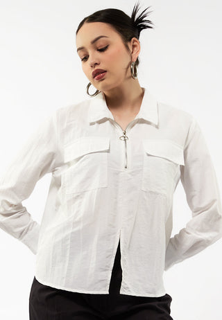 Half Zipper Shirt with Split Hem
