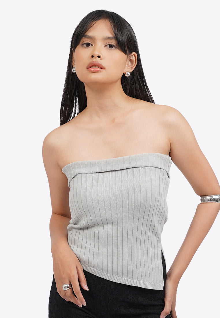 ASYMMETRIC TUBE TOP WITH RUCHING DETAIL
