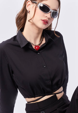 Long Sleeve Blouse with Tied Waist