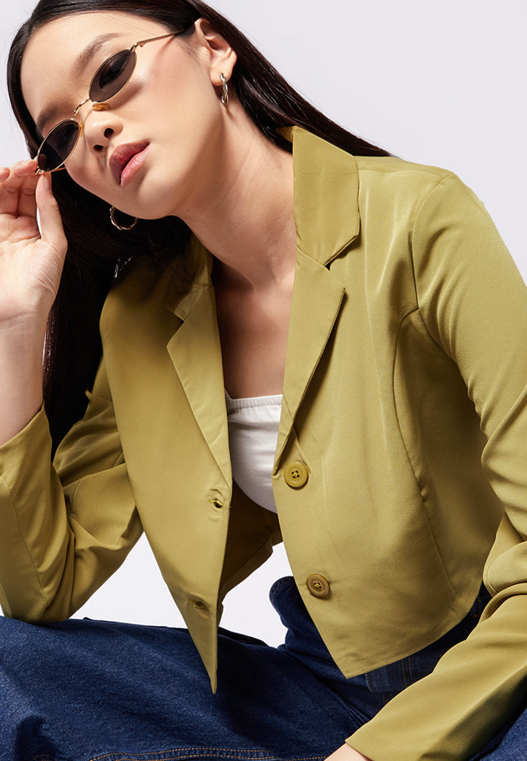 Polished Staple Lace Trim Crop Blazer
