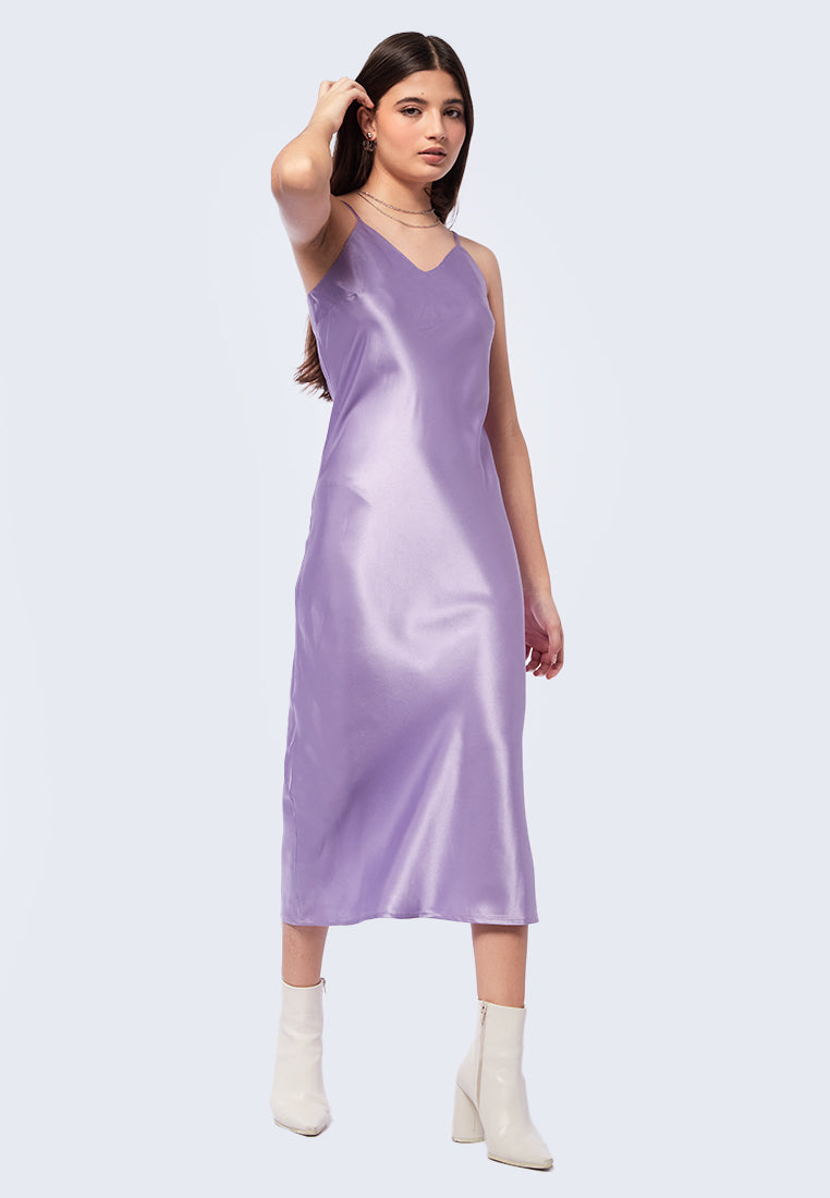Aspen Midi Dress - Dusty Blue Satin Slip Dress main image 1