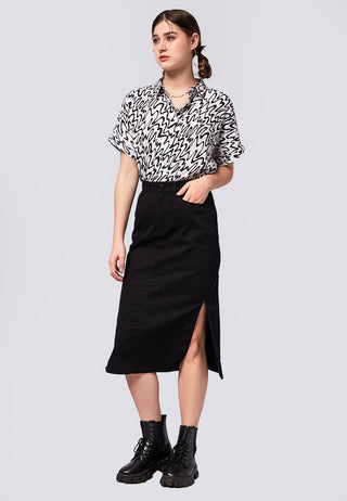 Midi Denim Skirt with Slit Details