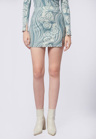 Printed Mini Skirt with Slit Details