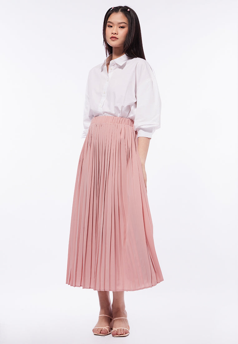 COTTON PLEATED MAXI SKIRT STRIPE_PINK main image 0