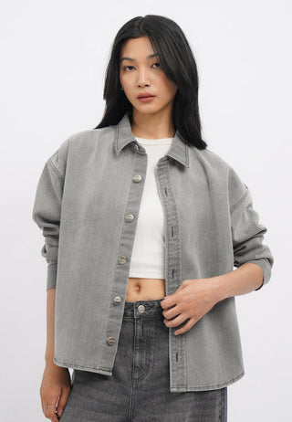 Washed Effect Long Sleeve Denim Shirt