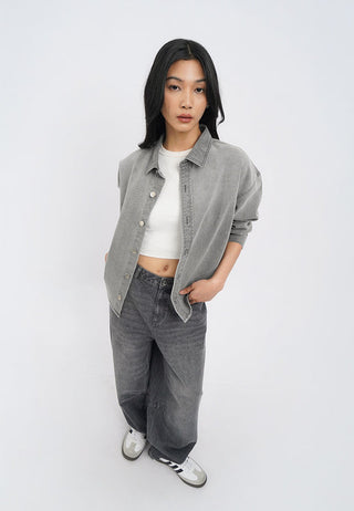 Washed Effect Long Sleeve Denim Shirt