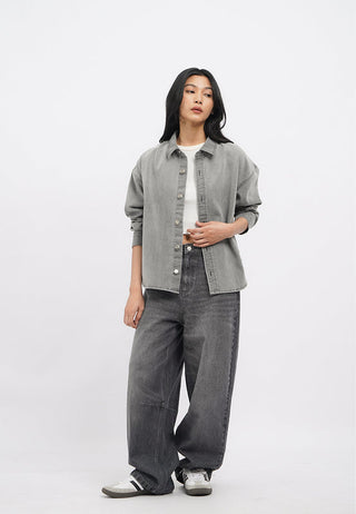 Washed Effect Long Sleeve Denim Shirt