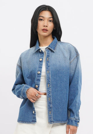Washed Effect Long Sleeve Denim Shirt