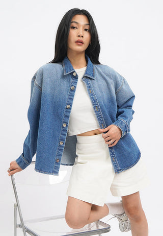 Washed Effect Long Sleeve Denim Shirt