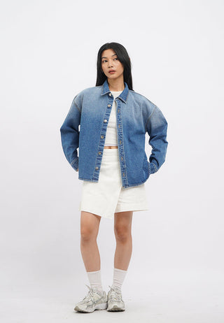 Washed Effect Long Sleeve Denim Shirt