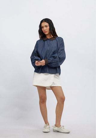 Contrast Peterpan Collar Blouse