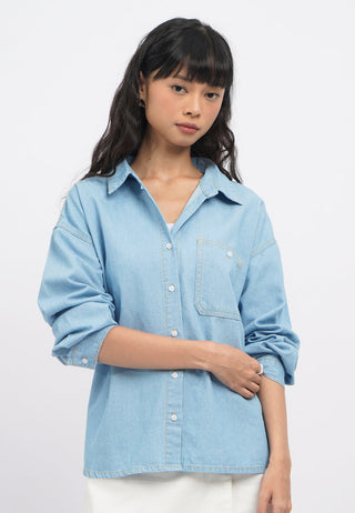 Long Sleeve Oversized Chambray Shirt