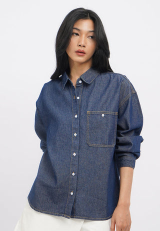 Long Sleeve Oversized Chambray Shirt