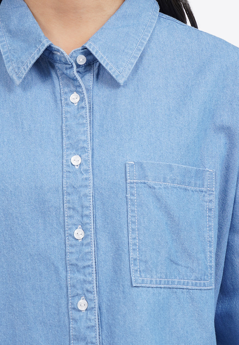 Contrast Stitch Long Sleeve Denim Shirt