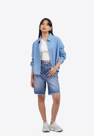 Contrast Stitch Long Sleeve Denim Shirt