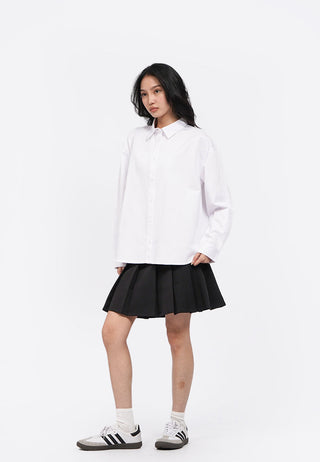 Oversized Round Hem Twill Shirt