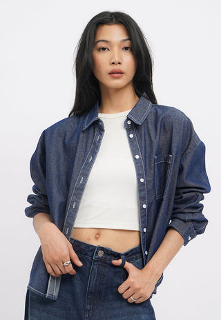 Contrast Stitch Long Sleeve Denim Shirt