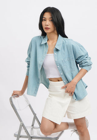 Contrast Stitch Long Sleeve Denim Shirt