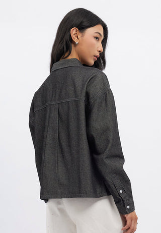 Long Sleeve Cropped Denim Shirt