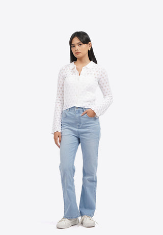 Textured Long Sleeve Stretch Top