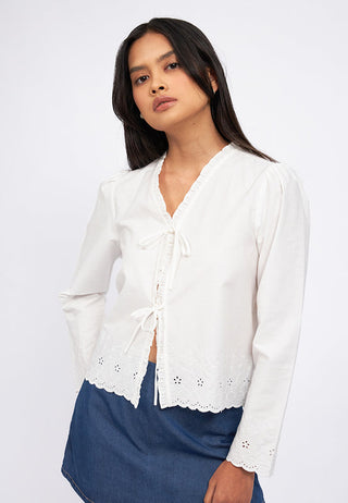 Front Tie Long Sleeve Blouse