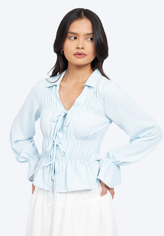 Long Sleeve Shirred Blouse