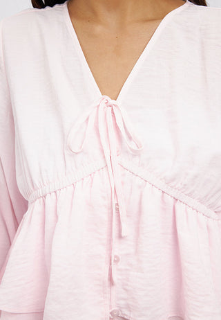 Long Sleeve V-Neck Ruffles Blouse