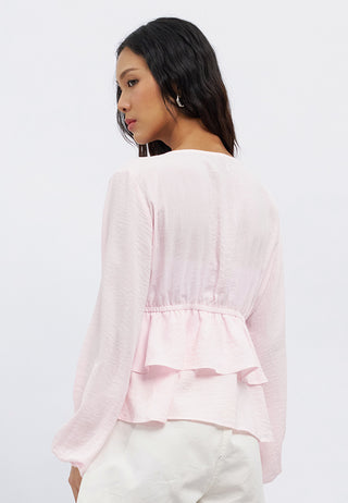 Long Sleeve V-Neck Ruffles Blouse