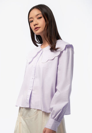 Outline Collar Long Sleeve Blouse