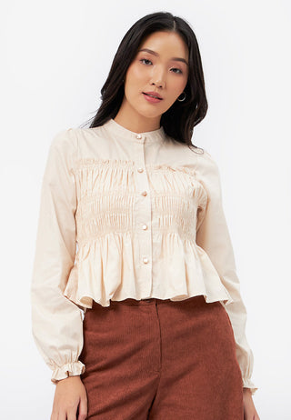 Smocked Frill Long Sleeve Blouse