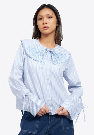 Embroidered Collar Stripes Shirt