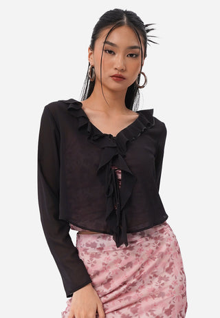 Ruffled Sheer Long Sleeve Top