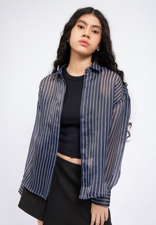 Oversized Stripes Sheer Shirt