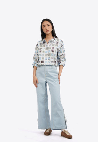 Long Sleeve Printed Crop Shirt