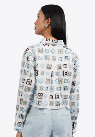 Long Sleeve Printed Crop Shirt