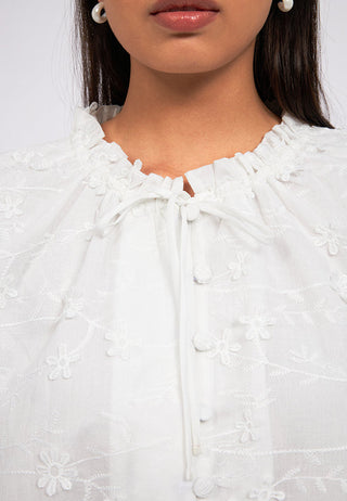 Flower Embroidery Long Sleeve Blouse