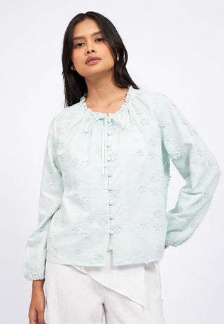 Flower Embroidery Long Sleeve Blouse