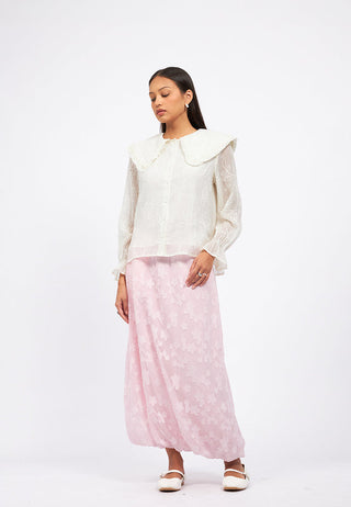 Wide Collar Blouse with Elastic Sleeve