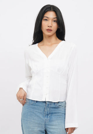 V-Neck Long Sleeve Textured Blouse
