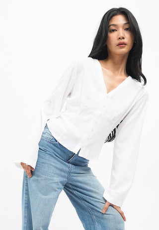 V-Neck Long Sleeve Textured Blouse